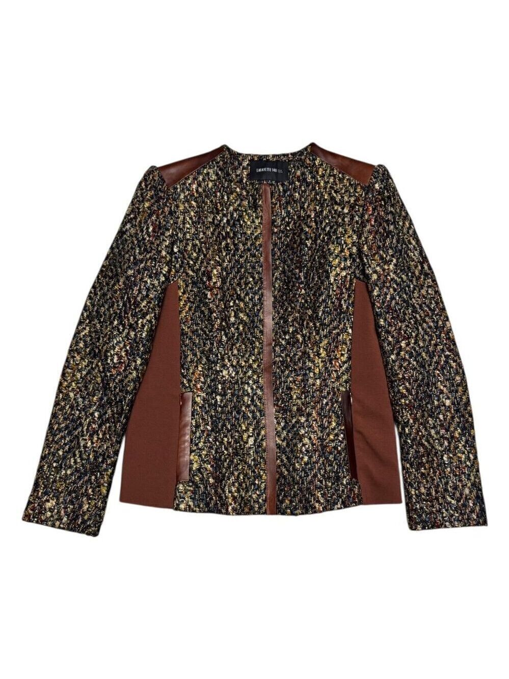 LAFAYETTE 148 Luxury Designer WOOL & LEATHER Business Casual Jacket Womens 6